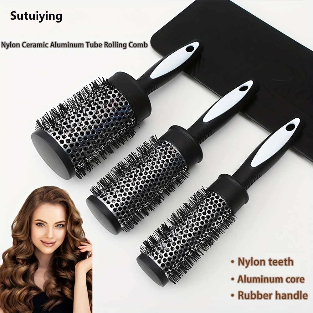 Sutuiying 3pcs/ Black Round Comb Set Styling Round tube curling brush with High Quality thermally conductive aluminum tube to gently treat hair