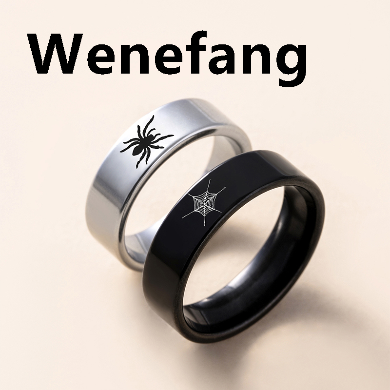 Wenefang Halloween Spider Web Couple Rings Black Silver New style Color Stainless Steel Spider Ring
