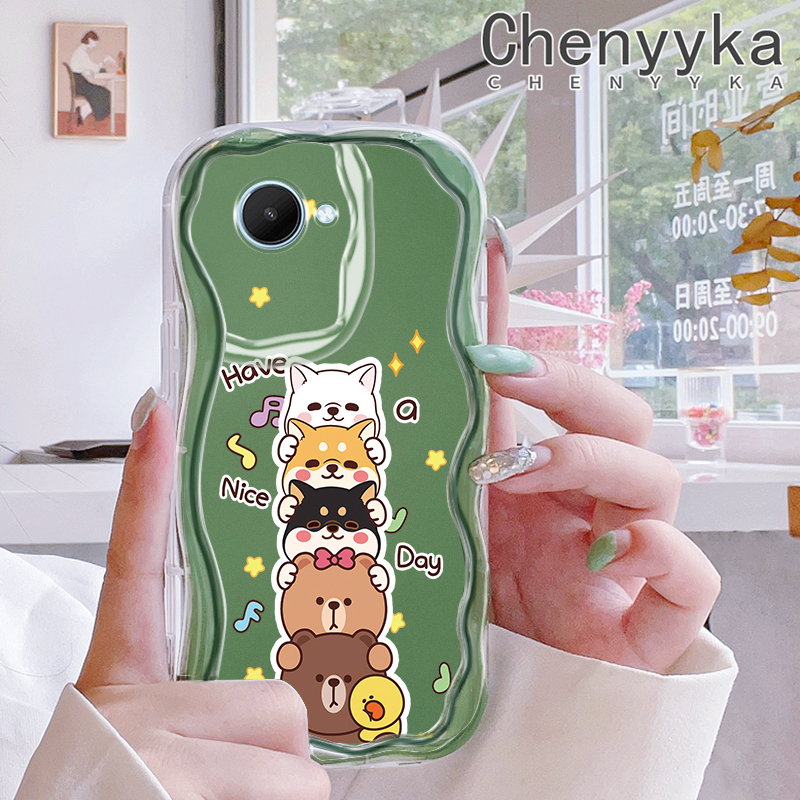chenyyka For Realme C30 C30s C31 C33 C35 C55 50i Narzo N55 50A Prime Case Cartoon Nice Day Animal Pattern New Design Creamy Texture Wave Border Soft Clear Shockproof Phone Cases Camera Transparent Casing Simple Gentle Protective Cover