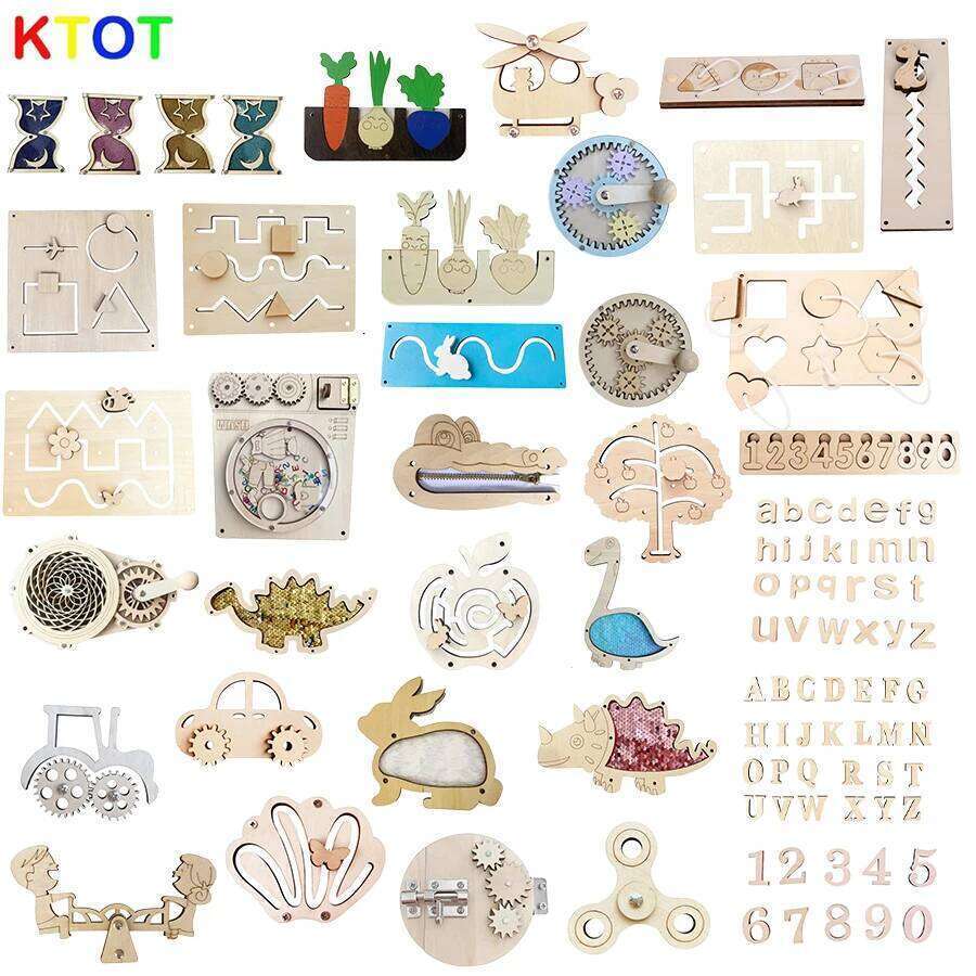 Busy Board Montessori Diy Accessories Early Education Toys Kids Activity Busyboard Material Teaching Wooden Game 2-6 Years Old