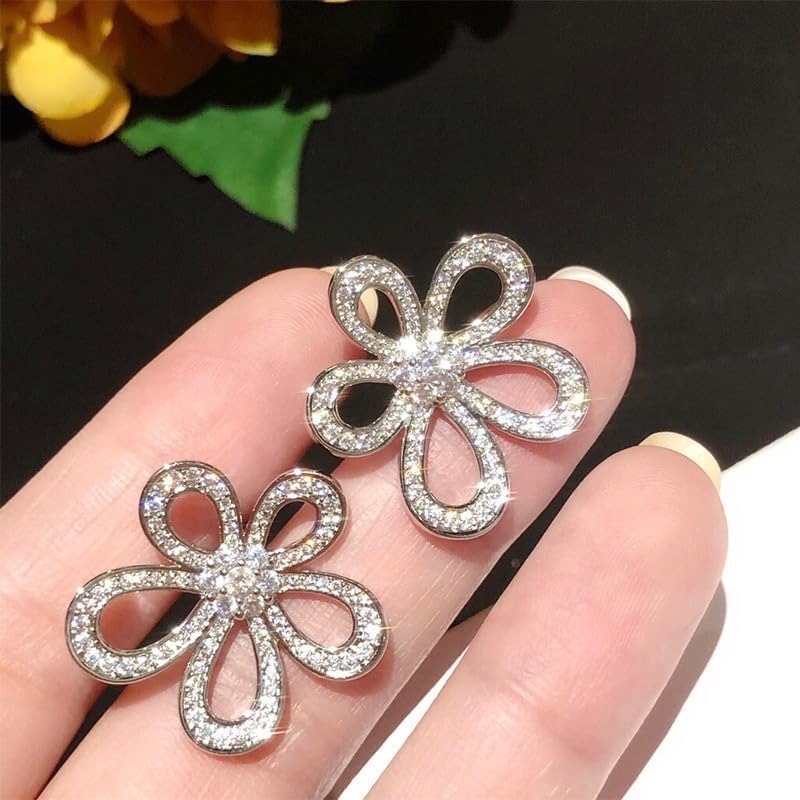 Earrings for girls Sterling Silver Flower Zircon Elegant Stud Korean Western Earrings for Women