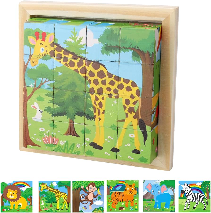 6 in 1 Wooden Cube Puzzle for Kids | Educational Brain Teaser Matching Block Game | Early Learning Toy