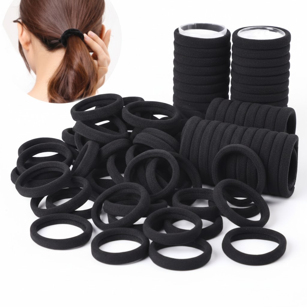 Elastic Cotton Stretch Hair Ties Bands For Women Black (Set Of 25 Pcs )