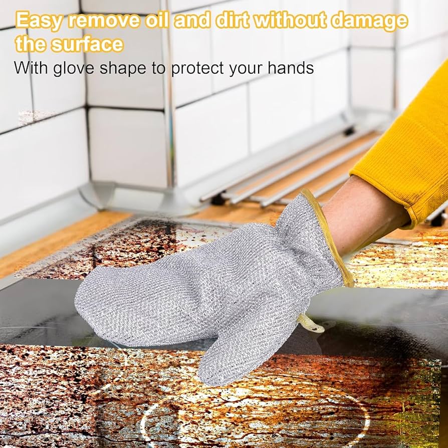 Multifunctional Wire Dishwashing Gloves - Steel Wire Waterproof Kitchen Cleaning Gloves for Scrubbing Dishes & Sinks