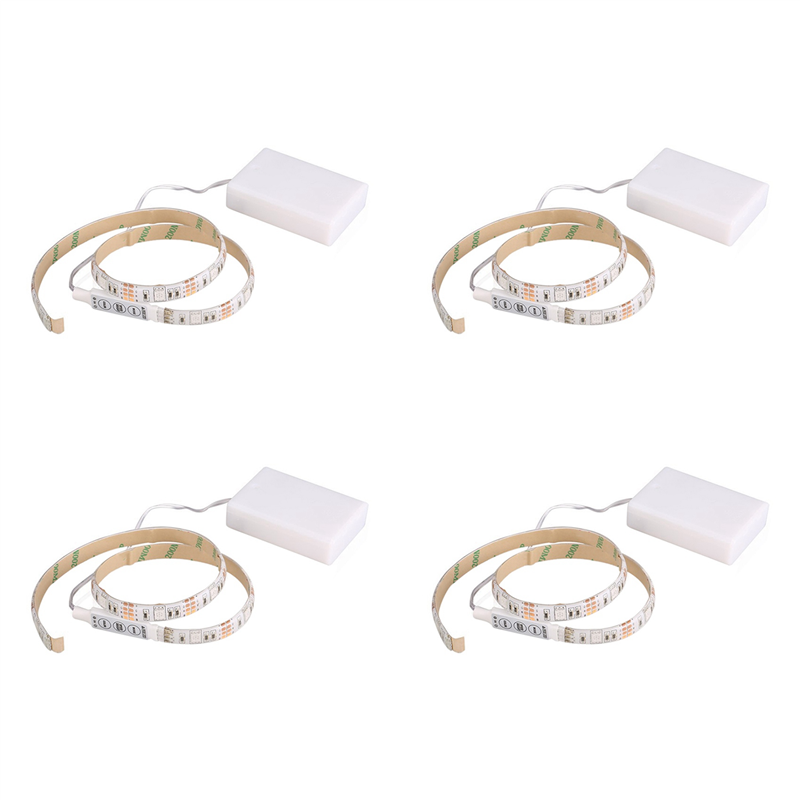 4X RGB Flexible LED Light Strip Waterproof IP65 15leds DC5V with Controller Battery-Powered, LED Tape, (0.5M)