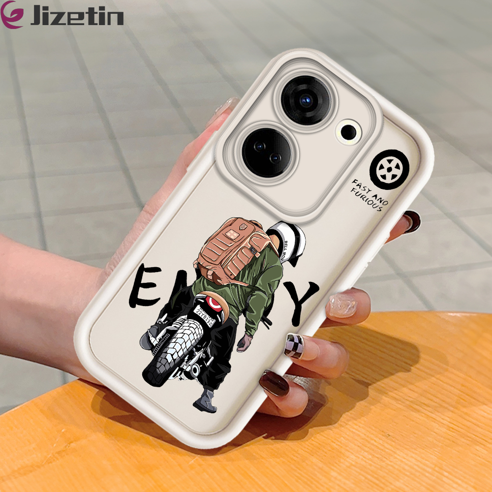 Jizetin for Tecno Spark 10 10C Camon 20 Pro Back Cover Motorcycle Rider's Back Ladder Camera Soft Rubber Mobile Phone Case
