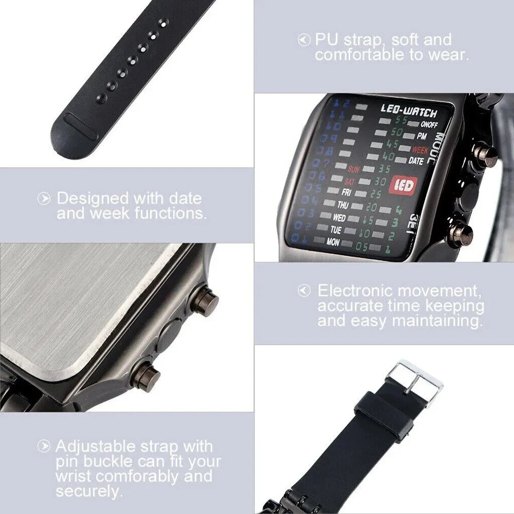Linman Binary LED Watch Creative Waterproof Business Electronic WatchNew Mens Trend Luminous Gift Sports Couple Date Time Display Watch