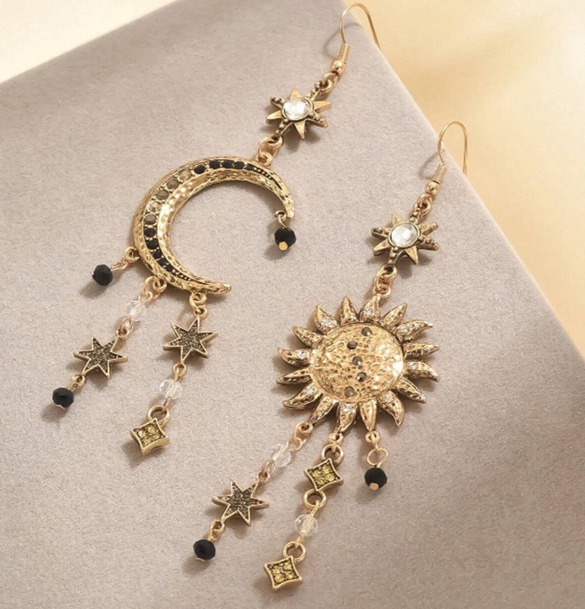 Masala Beads Vintage Celestial Grey Black Gem Drop Earring Trendy Retro Sun Moon Long Stary Ear Decor For Women Jewelry Accessories Party Wear Gifts