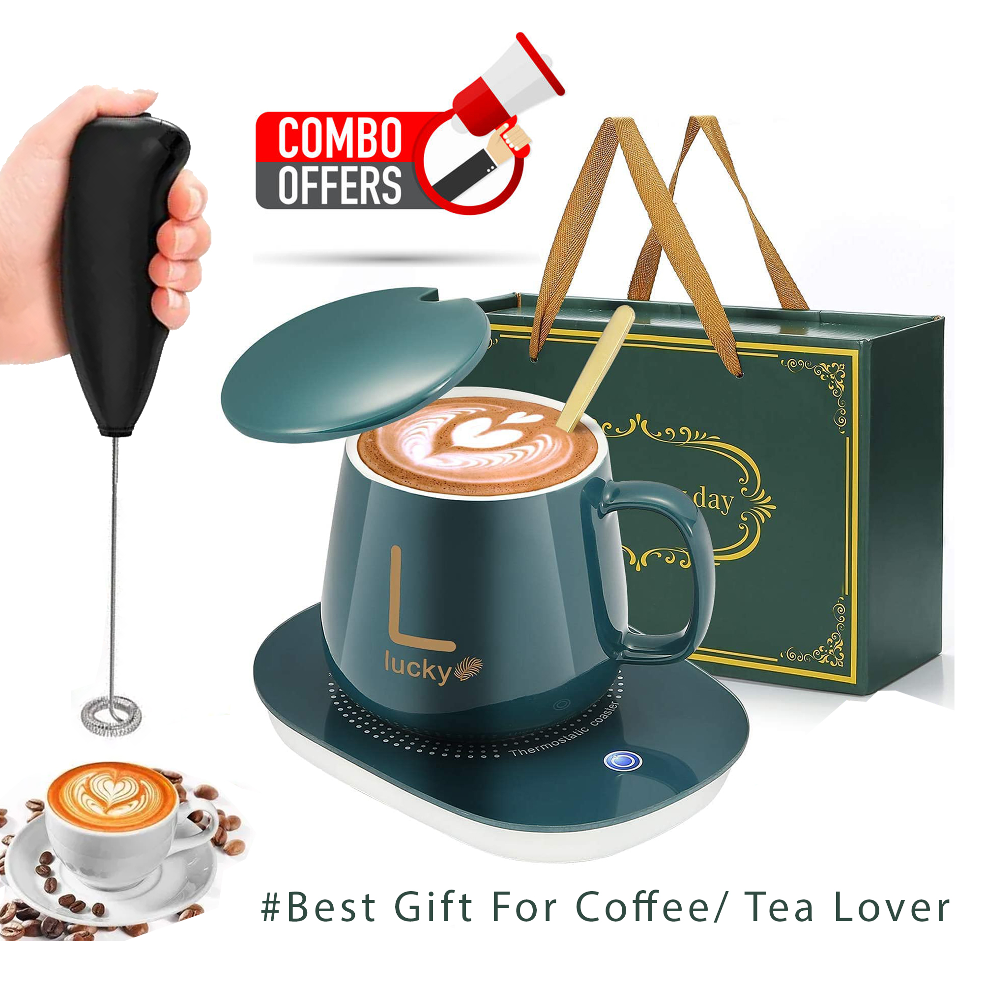 55°C Smart Ceramic Mug with Electronic Warmer | Constant Temperature Coffee & Tea Cup Combo Gift Set