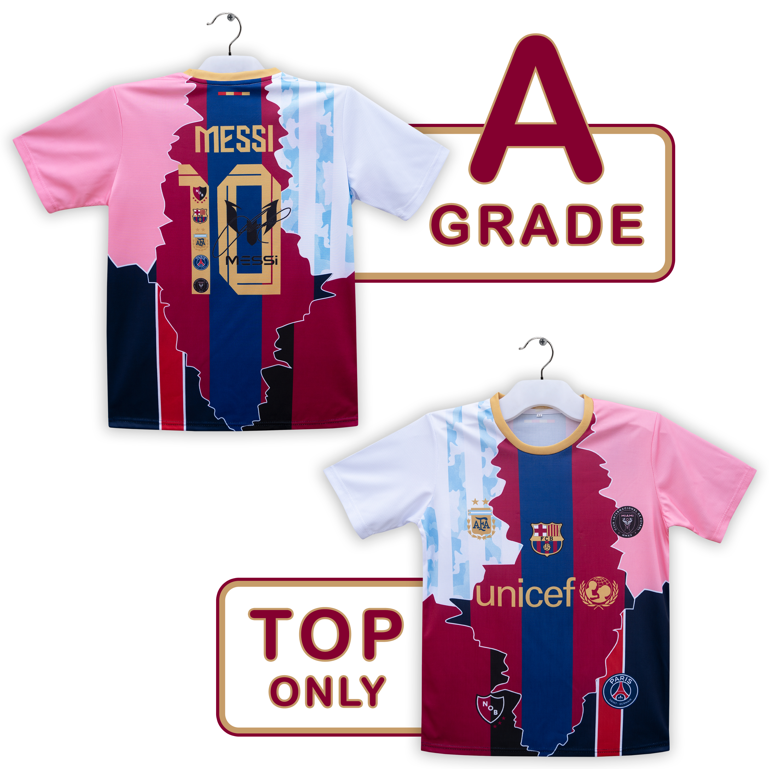 Messi 10 Printed All Home Clubs And Country Printed Football Jersey T-Shirt For Men | Argentina | Barcelona | PSG | Inter Miami | Messi 10 Printed | Top Only