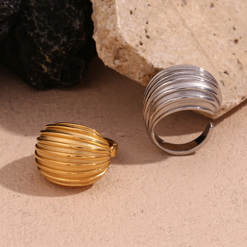 【Special offer】Fashion Niche Elegant Retro Geometric Jewelry Stainless Steel Plated 18K Gold Open Brushed Noodles Ring for Women