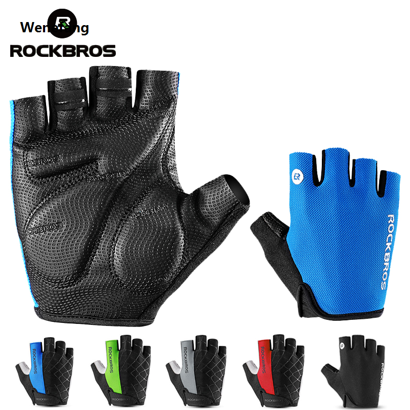 Wenefang ROCKBROS Half Finger Cycling Gloves Breathable Shockproof MTB Mountain Bike Gloves Mens Outdoor Bicycle Riding Mittens