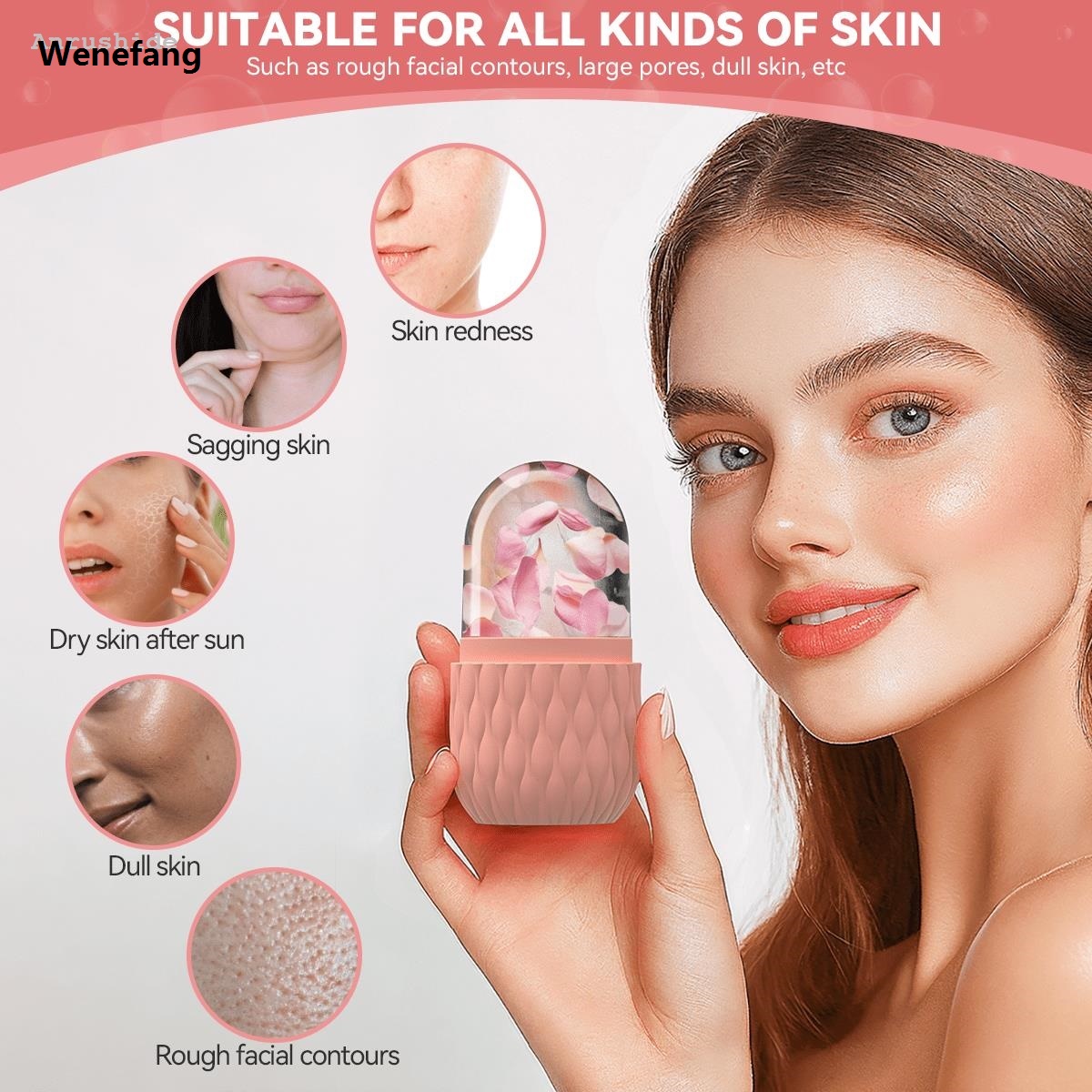 Wenefang Anrushide 1/3pcs Ice Face Roller Facial Skincare Ice Roller Stainless Steel 2025 New Facial Roller Gua Sha Tool Reusable Silicone Ice Facial Roller