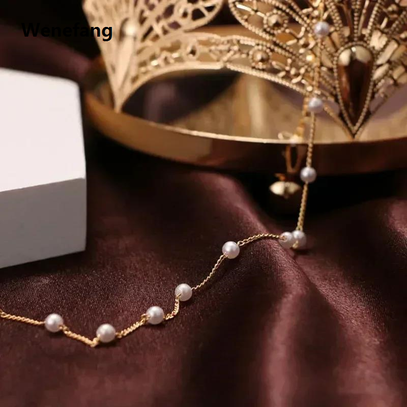 Wenefang New Beads Women's Neck Chain Kpop Pearl Choker Necklace Gold Color Goth Chocker Jewelry on The Neck Pendant 2024 Collar for Girl
