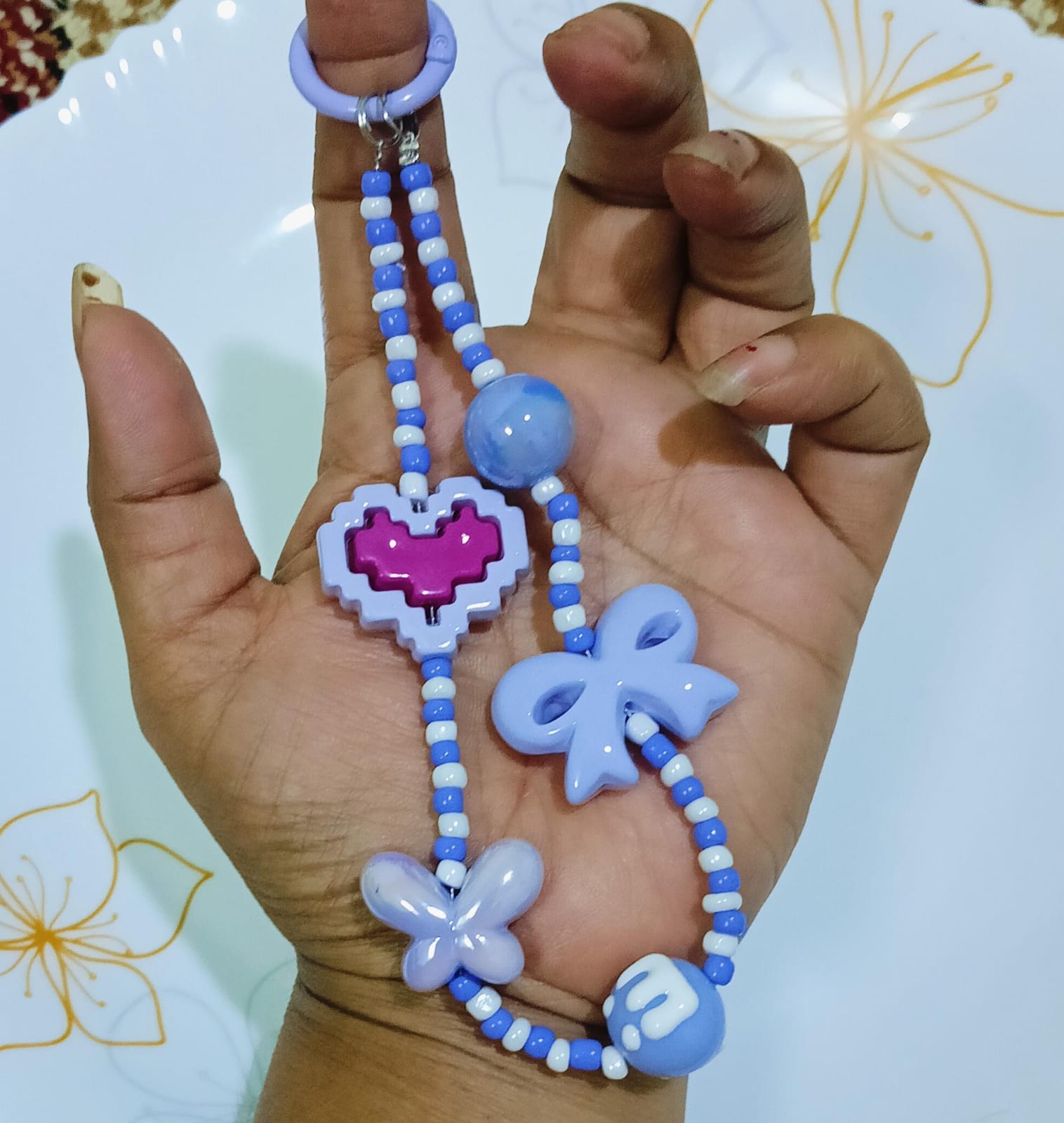 Colorful Lanyard Bow Beaded Floterflywer But Phone Charm Pearl Mobile Phone Wrist Strap Acrylic Anti-Lost Chains
