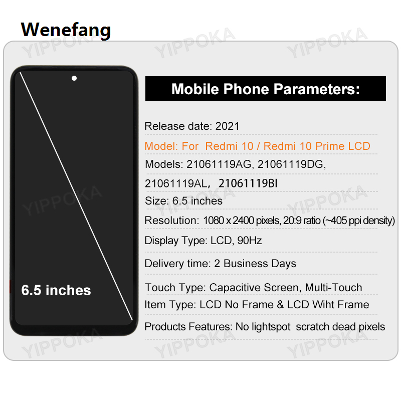 Wenefang CHOICE For Xiaomi Redmi 10 LCD Display Touch Screen Digitizer Original For Redmi 10 Prime Display 21061119AG LCD Replacement Parts