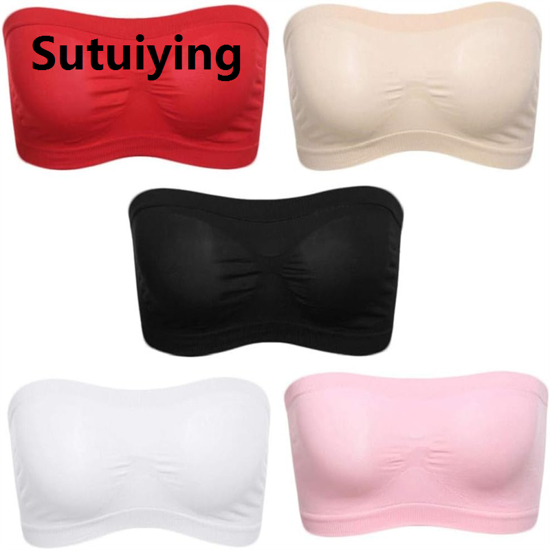 Sutuiying Women Lingerie Lace Seamless Tube Top Breathable Strapless Bandeau Bra Underwear Without Pad Sleep Underwear Sports Bra
