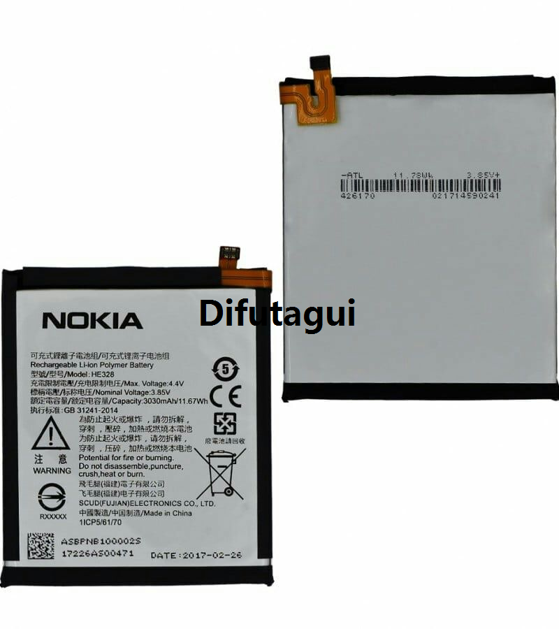 Difutagui New style Nokia 8 (TA-1012 TA-1004) Battery 2025 HE328 3030mAh Original Quality Battery