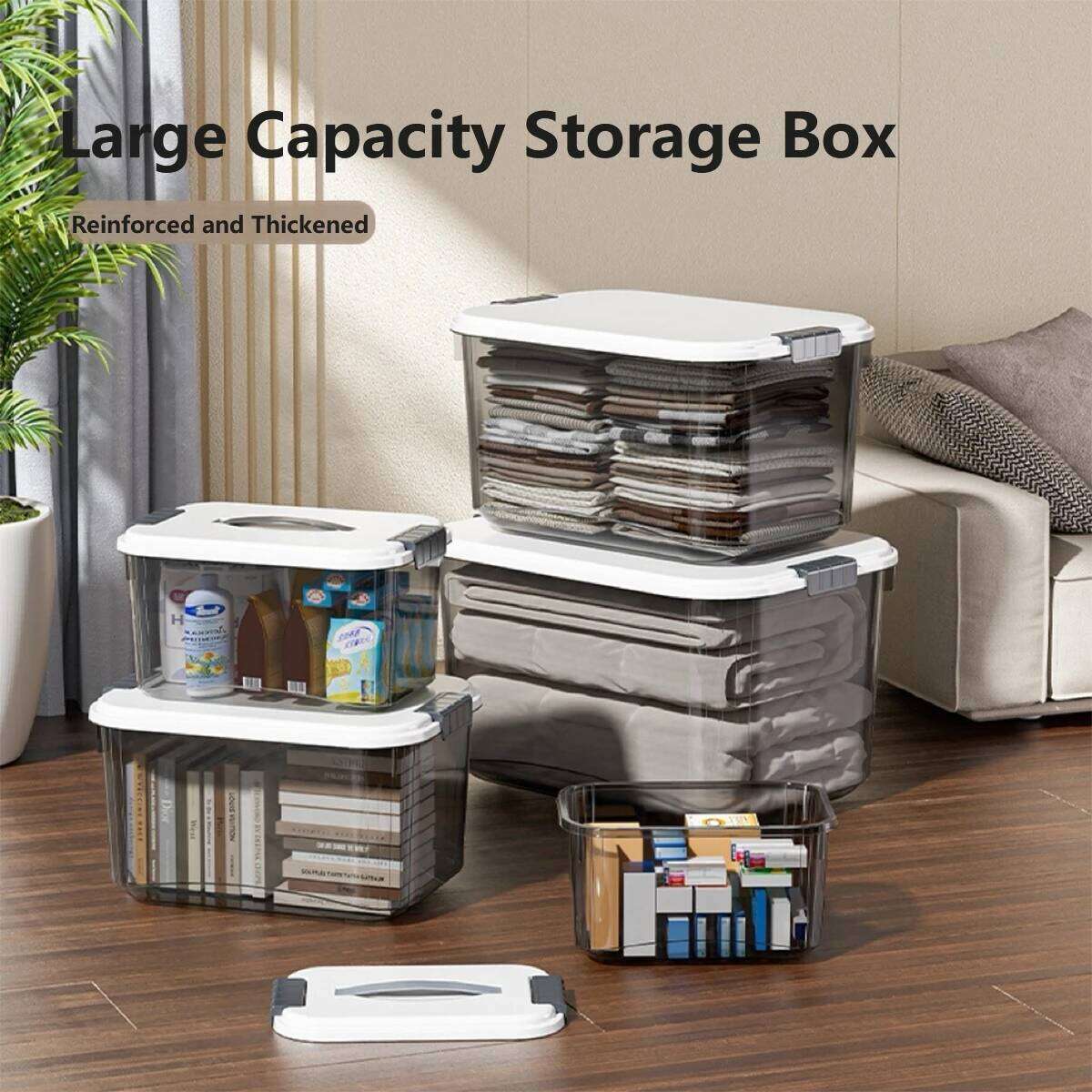 1pc/3pcs Stackable Transparent Plastic Storage Boxes with Lids and Handles Durable Multifunctional Organizer Containers for home