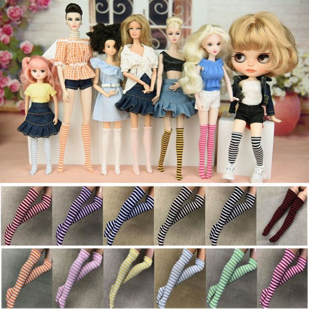 1 Pair Fashion DIY Children Girl Stripe Socks 's Clothes Accessories Christmas Gift 1/6 Stockings