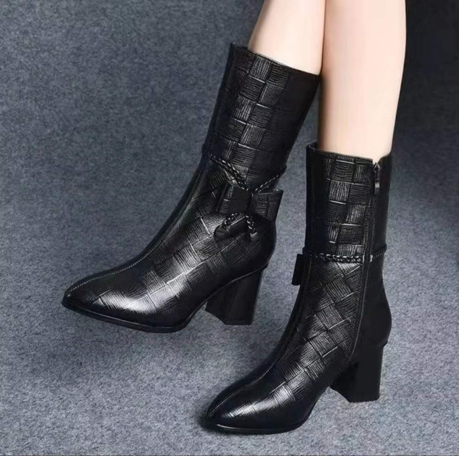 Fashion boots 2024 Spring/Autumn/Winter new pointed side zipper retro women's bow for comfortable and versatile mid length boots