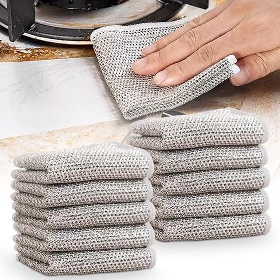 2 Pcs Korean Multipurpose Soft Wire Dishwashing Rags For Wet And Dry, Multifunctional Non Scratch Metal Wire Dishcloth, Reusable Premium Metal Scrubbing Pads Sponge Clean For Home Kitchen Cooktop
