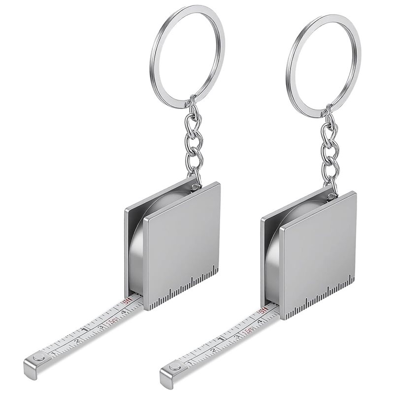 Mini Tape Measure Keychain 2 PCS Metal, Retractable Easy Reading Silver Metric Scale Key Chain