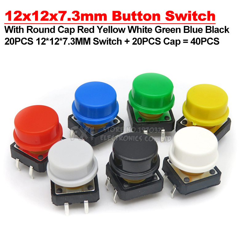 20Set 12x12x7.3mm Momentary Tactile Tact Mini Push Button Switch Module DIP 4PIN With Round Cap igmopnrq 12*12*7.3mm