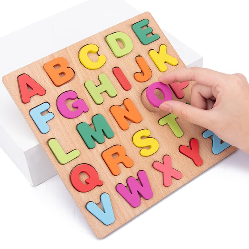 Toys World | Colorful 3D Wooden English Alphabets Capital Letter (A-Z) Blocks Board - Early Learning & Teaching Toy for Babies & Toddlers (Size: 20 x 20 cm)