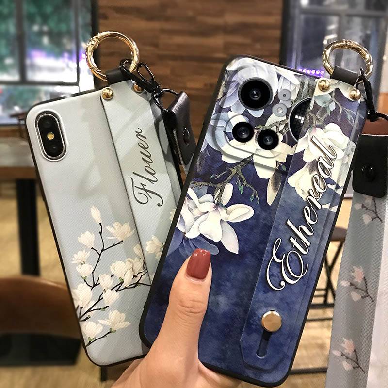Durable Lanyard Phone Case For Nothing Phone4A Pro Shockproof Silicone Protective Flower Soft case Ring Back Cover