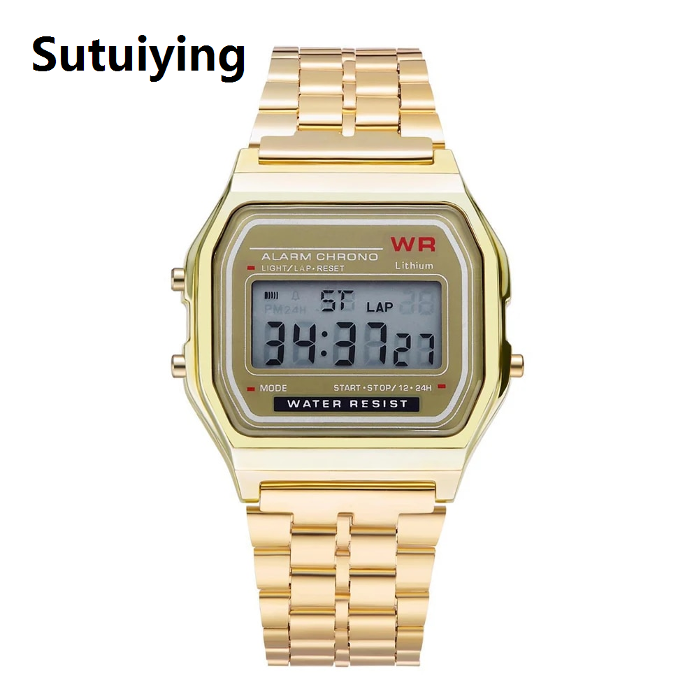 Sutuiying Square Dial Electronic Women Men Watch Digital Display Wristwatch Rose Gold Silver Luxury Ladies Wristwatches Relojes Para Mujer