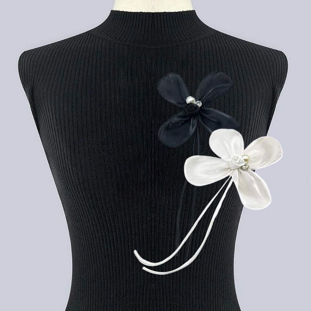 New 17CM Collar Flower Handmade Cloth Fabric Flower Brooch Pins DIY Sew Pearl Lapel Pins