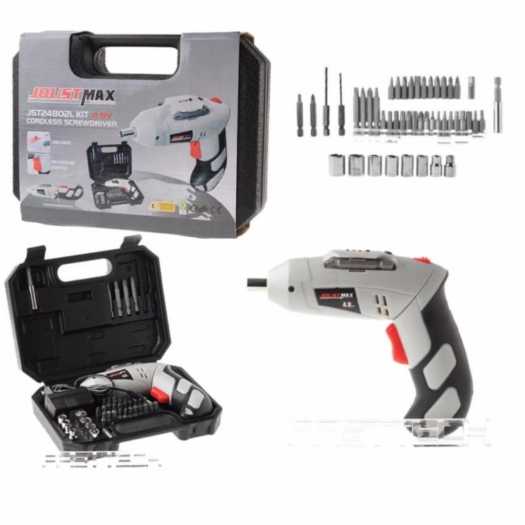 Joustmax New Cordless Screwdriver, 47pcs Rechargeable Cordless Screwdriver, Drill Machine Kit 4.8V