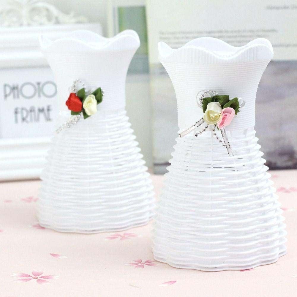 1Pcs New Gardening Plastic Flower Pot Basket Desk Decor Artificial Rattan Vase White 16.5cm Plant Tray for Home Office Decoration