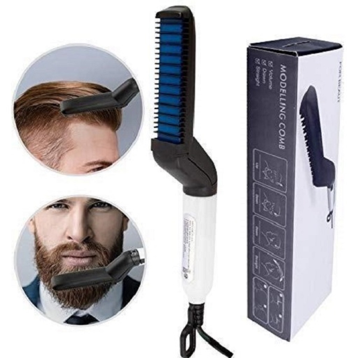 New Premium Men's Beard Styler Comb, Electric Beard Straightener & Curling Brush, Travel Size, Portable Hair Styling Tool