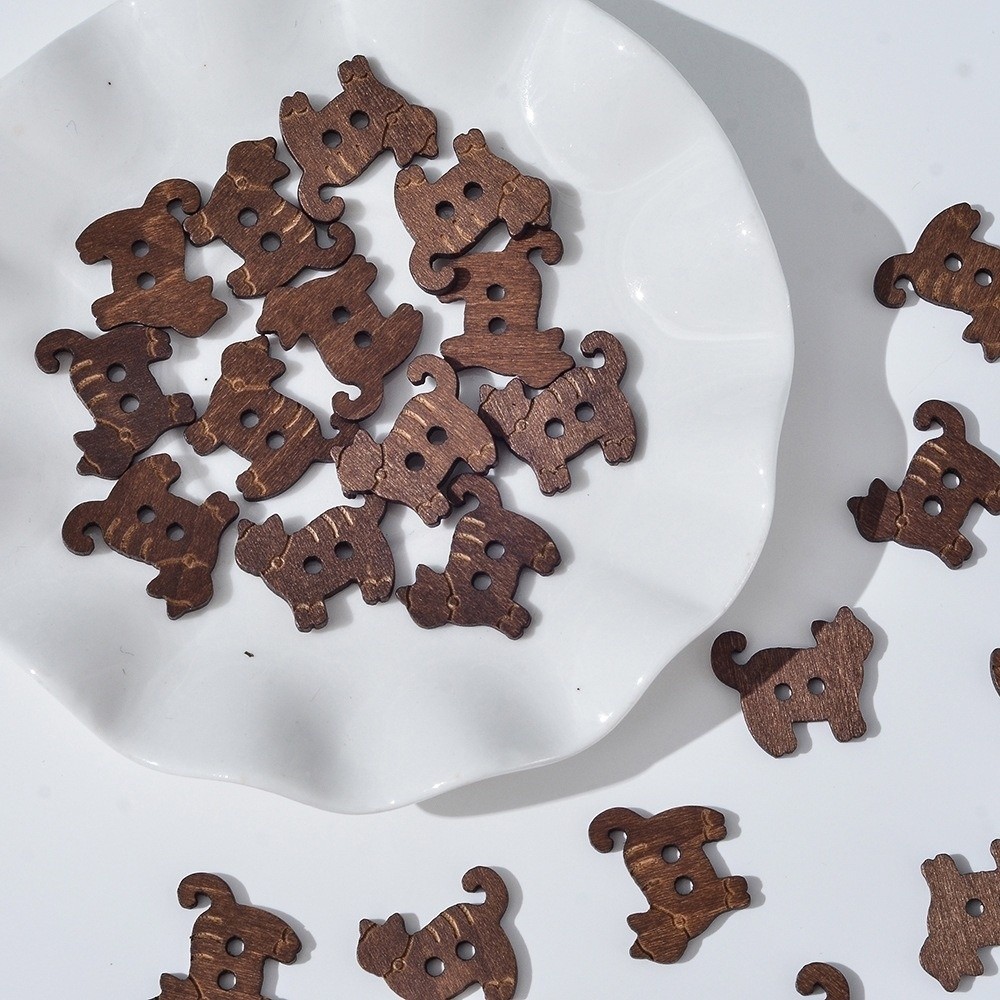20 pcs Small Size Wooden Fish Buttons 2 Holes Cartoon Cat Shape Buttons DIY Bear Sewing Buttons Clothing Sewing