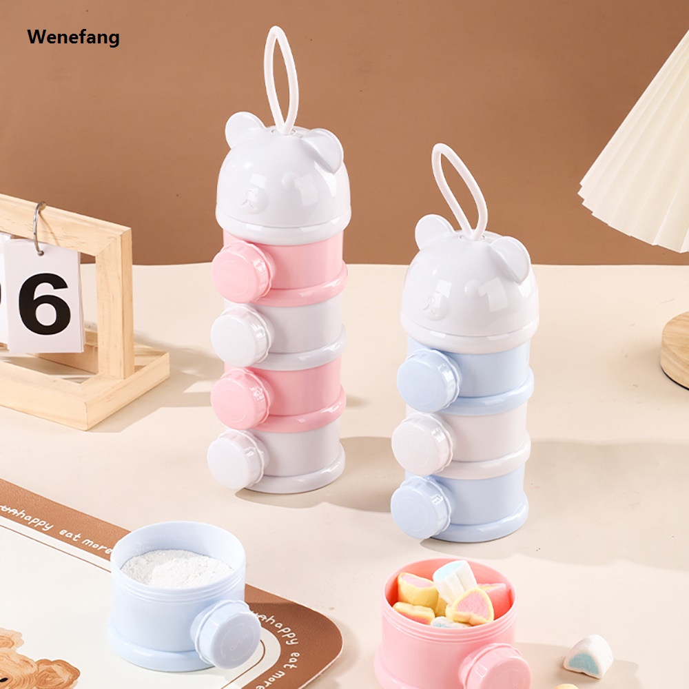 Wenefang 4Layer Bear Style Portable Milk Powder Box Multiple Openings Cereal 2025 New Cartoon Infant Baby Food Storag Box Toddle Snack Container