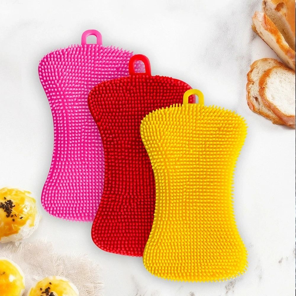 Cleaning Tool Double Sided Silicone Dishwashing Brush Flexible Soft Washing Cleaning Brushes Reusable Cleaning Brush Kitchen
