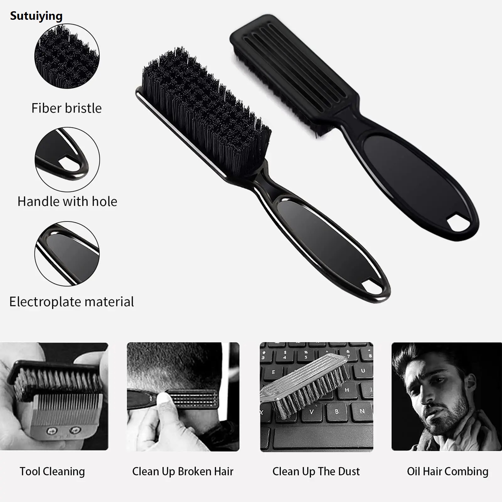 Sutuiying 2PCS Black Barber Neck Brush Set Haircut Neck Duster Brushes Hairdresser Fashion Razor Clipper Cleaning Brush Men Beard Styling Tools