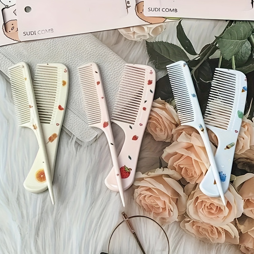 2pcs Cartoon Animal & Fruit Pattern Hair Comb Set - Anti-Static Hair Styling Comb & Fine Tooth Rat Tail Comb for Kids, Durable ABS Plastic, Cute Design for All Hair Types