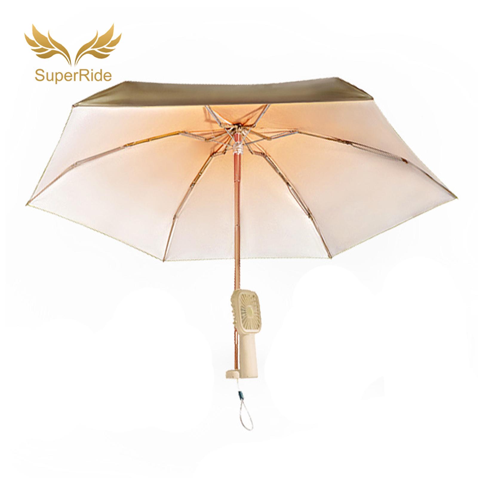 SuperRide Sun Rain Umbrella Portable Rechargeable Uv Blocking Fan Umbrella for Travel Lightweight Mini Umbrella with Sun Protection Waterproof