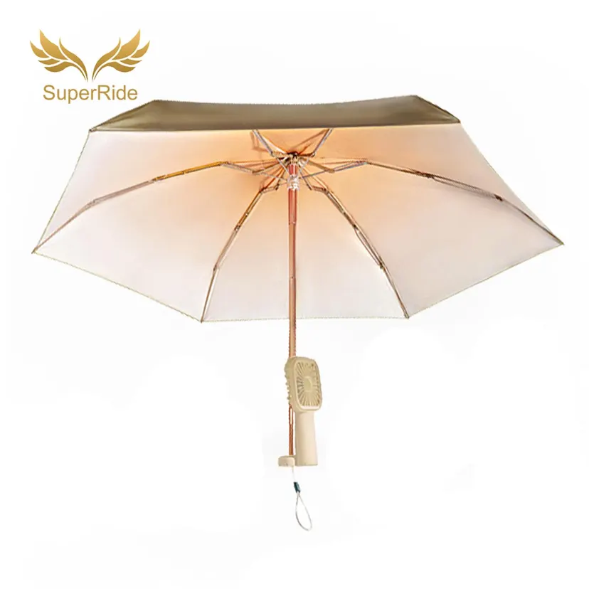 SuperRide Sun Rain Umbrella Portable Rechargeable Uv Blocking Fan Umbrella for Travel Lightweight Mini Umbrella with Sun Protection Waterproof