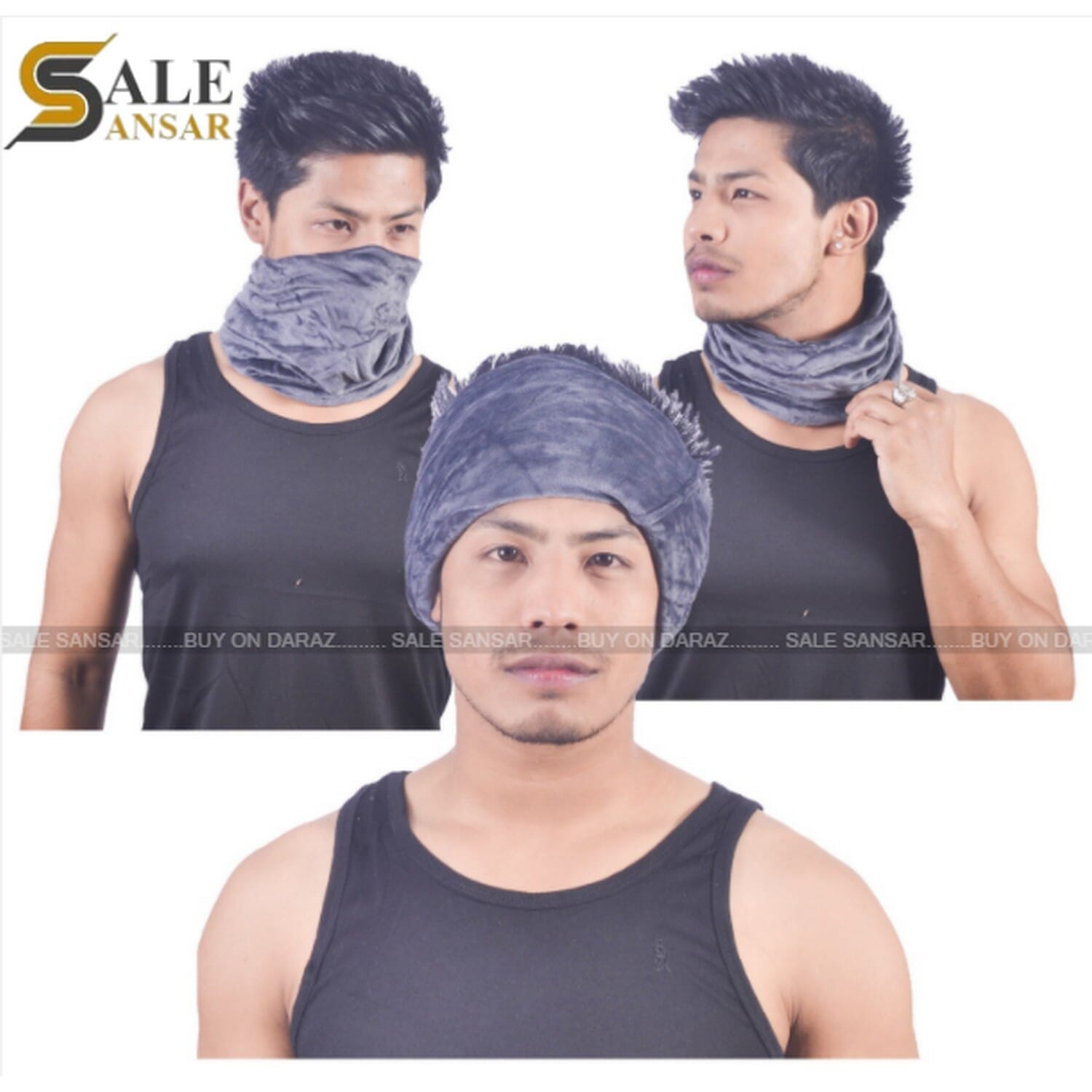 Grey Velvet Multi Function Bandana One Size Fits All Men