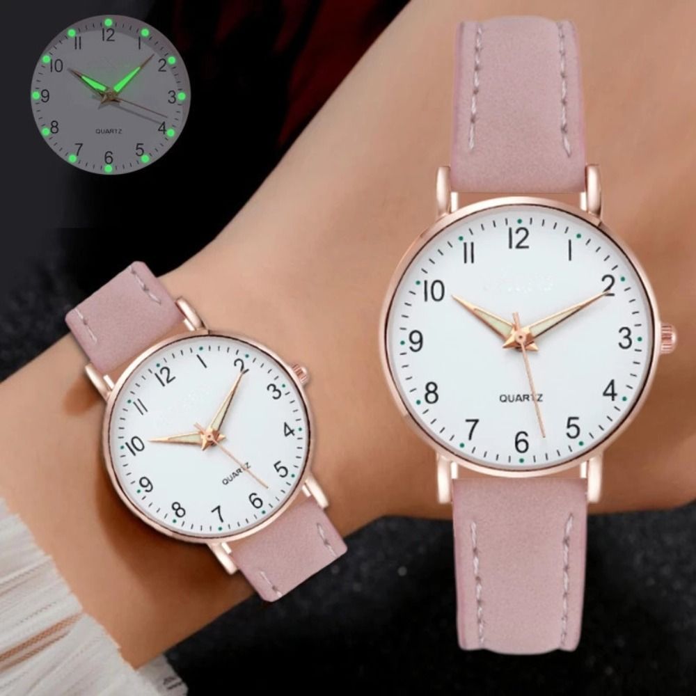 New Glass Quartz Wristwatches Leather Watch Band Alloy Luminous Watch Luminous Wrist Watches Women