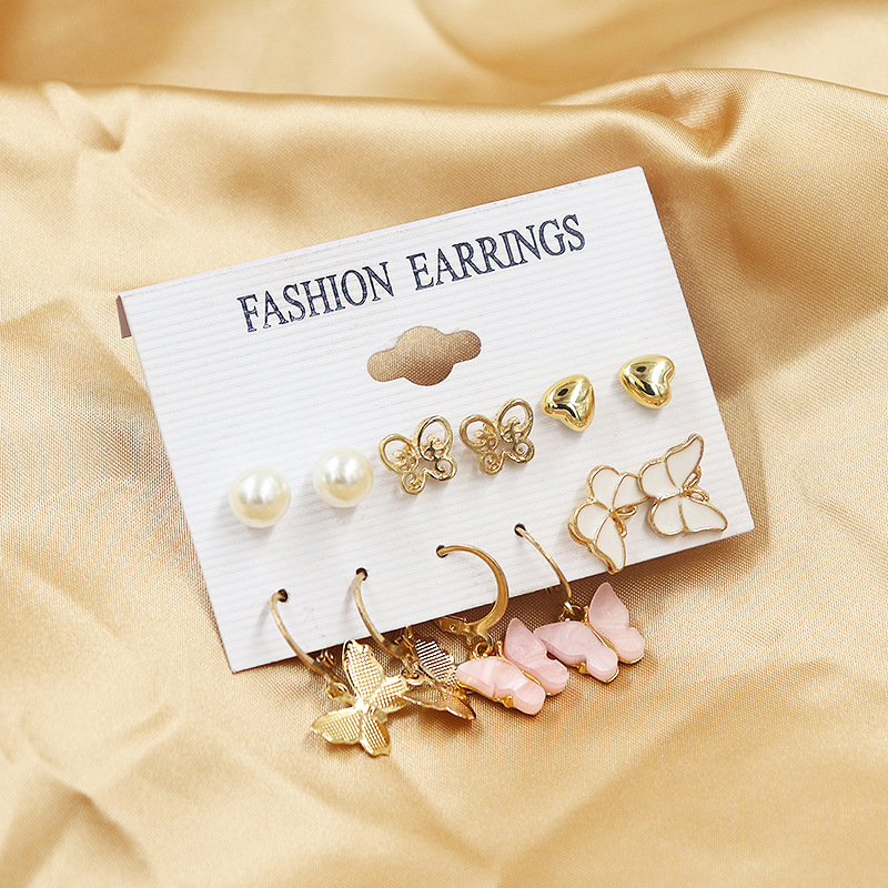 ANX Cute Mini Acrylic Butterfly Earring Set 6 Pairs Simple Pink Crystal Stud Butterfly Earrings For Women Women / Designs Available
