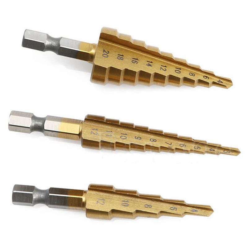 Nullmul 6 Pcs High-Speed Steel Step Drill Bit Set Power Tools Cone Titanium Coated Metal Hole Cutter 1/4 Inch Hex Shank Drive