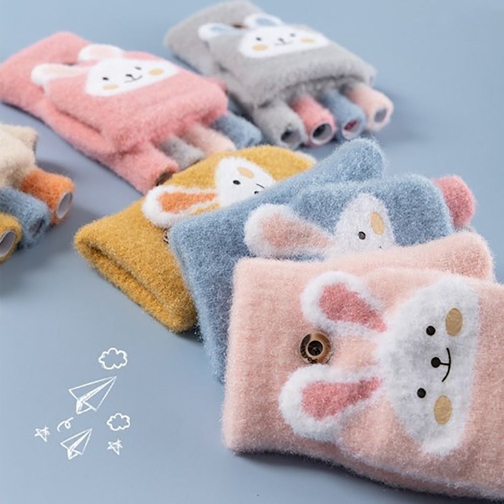 2023 New Thick Warm Children's Wool Gloves 4-12years Cartoon Printed Kids Plush Gloves Knitted Mittens Winter