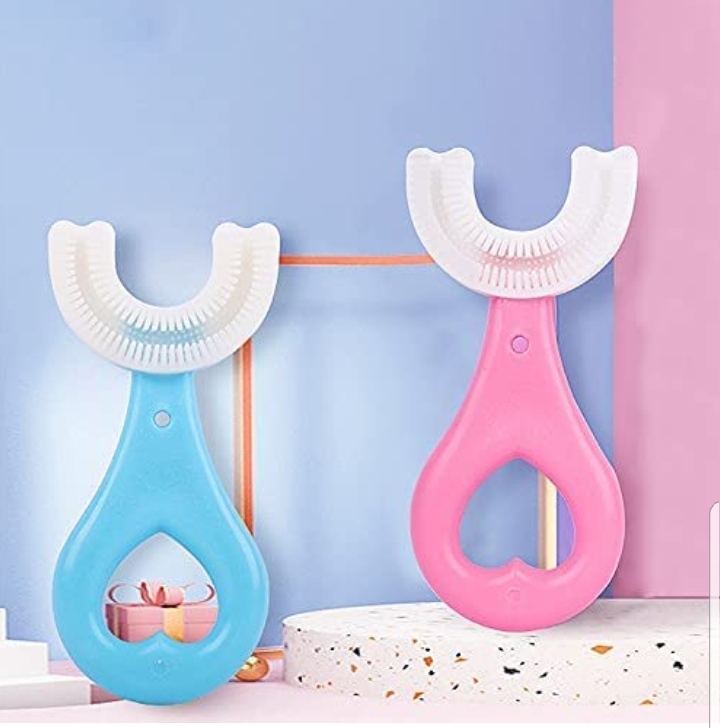 1 Pcs Kids Toothbrushes U Shaped,U Shaped Age 2-7 Soft Silicone Brush Head,All-Round Cleaning