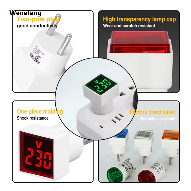 Wenefang AC 50V-500V Square Voltmeter Digital Voltage Tester Monitor EU Plug New style LED Display Voltmeter Indicator Light Electrical Instruments
