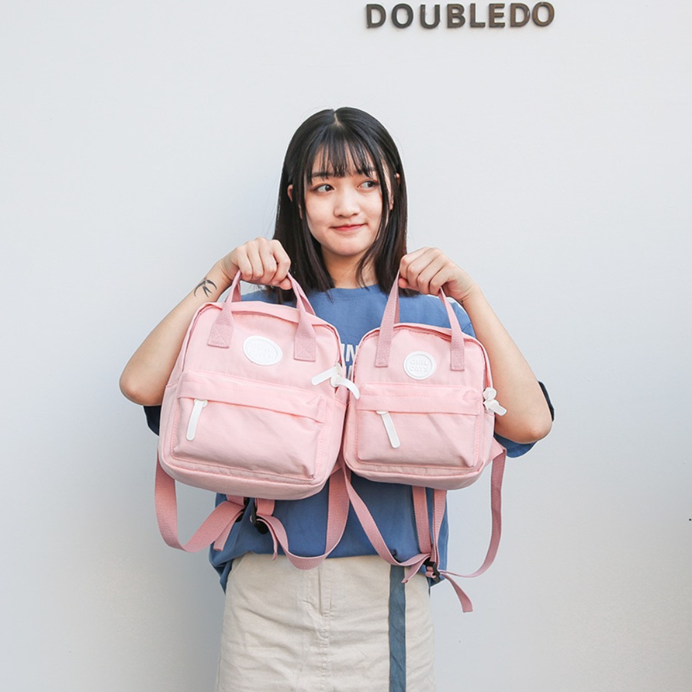 Portable Solid Color Parent-Child Backpack Canvas Zipper Mommy Bag Adjustable School Bag Women